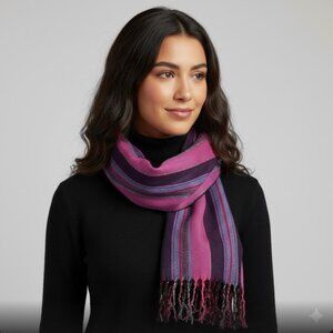 ECHO  Vintage 80's Scarf /Stole Pink & Purple w/ Gold Metallic Threads  Disco